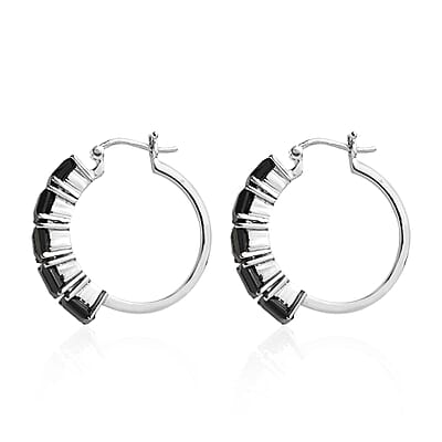 Thai Black Spinel Hoop Earrings in Stainless Steel 14.75 ctw