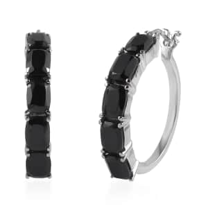 Thai Black Spinel Hoop Earrings in Stainless Steel 13.25 ctw