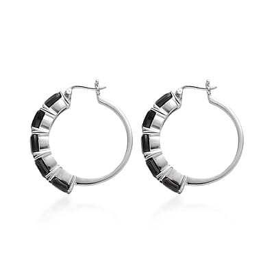 Thai Black Spinel Hoop Earrings in Stainless Steel 13.25 ctw