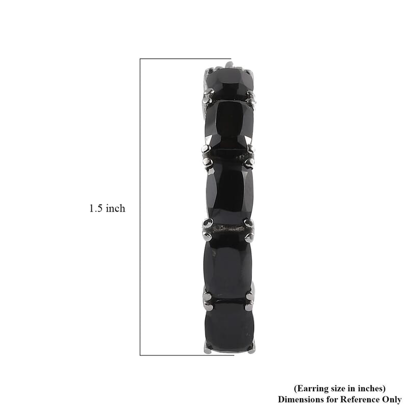 Thai Black Spinel Hoop Earrings in Stainless Steel 13.25 ctw