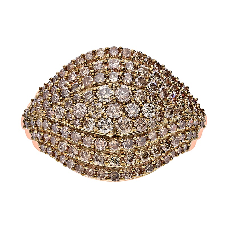 Natural Champagne Diamond Eye Ring in Vermeil Rose Gold Over Sterling Silver (Size 10.0) 2.00 ctw