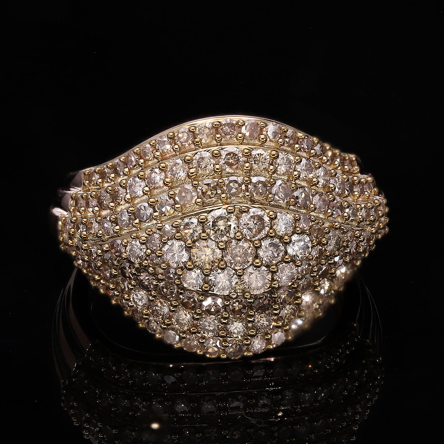 Natural Champagne Diamond Eye Ring in Vermeil Rose Gold Over Sterling Silver (Size 10.0) 2.00 ctw