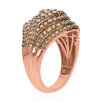 Natural Champagne Diamond Eye Ring in Vermeil Rose Gold Over Sterling Silver (Size 10.0) 2.00 ctw