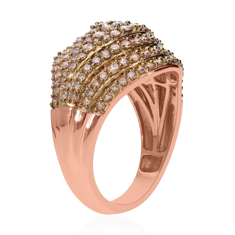Natural Champagne Diamond Eye Ring in Vermeil Rose Gold Over Sterling Silver (Size 10.0) 2.00 ctw