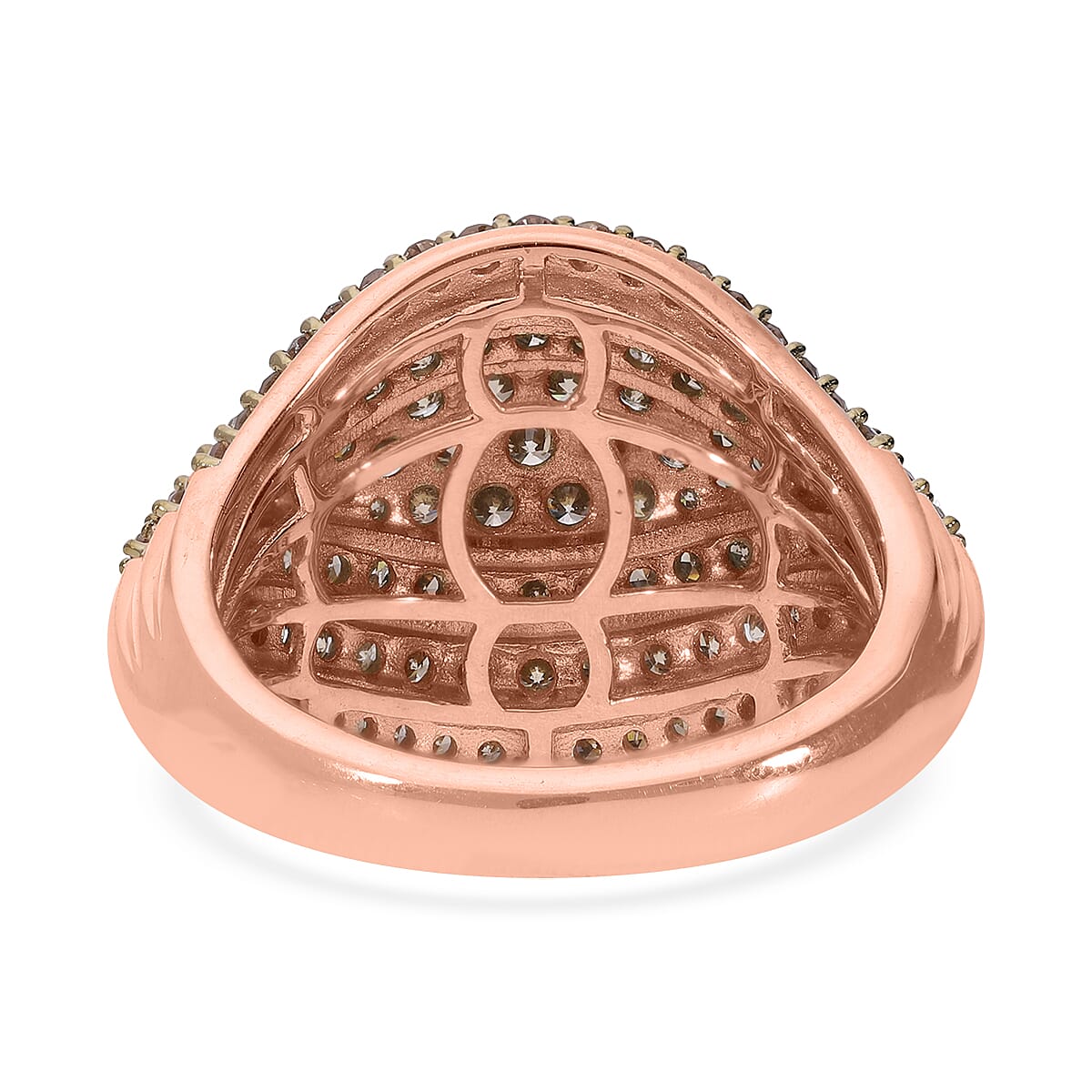Natural Champagne Diamond Eye Ring in Vermeil Rose Gold Over Sterling Silver (Size 10.0) 2.00 ctw