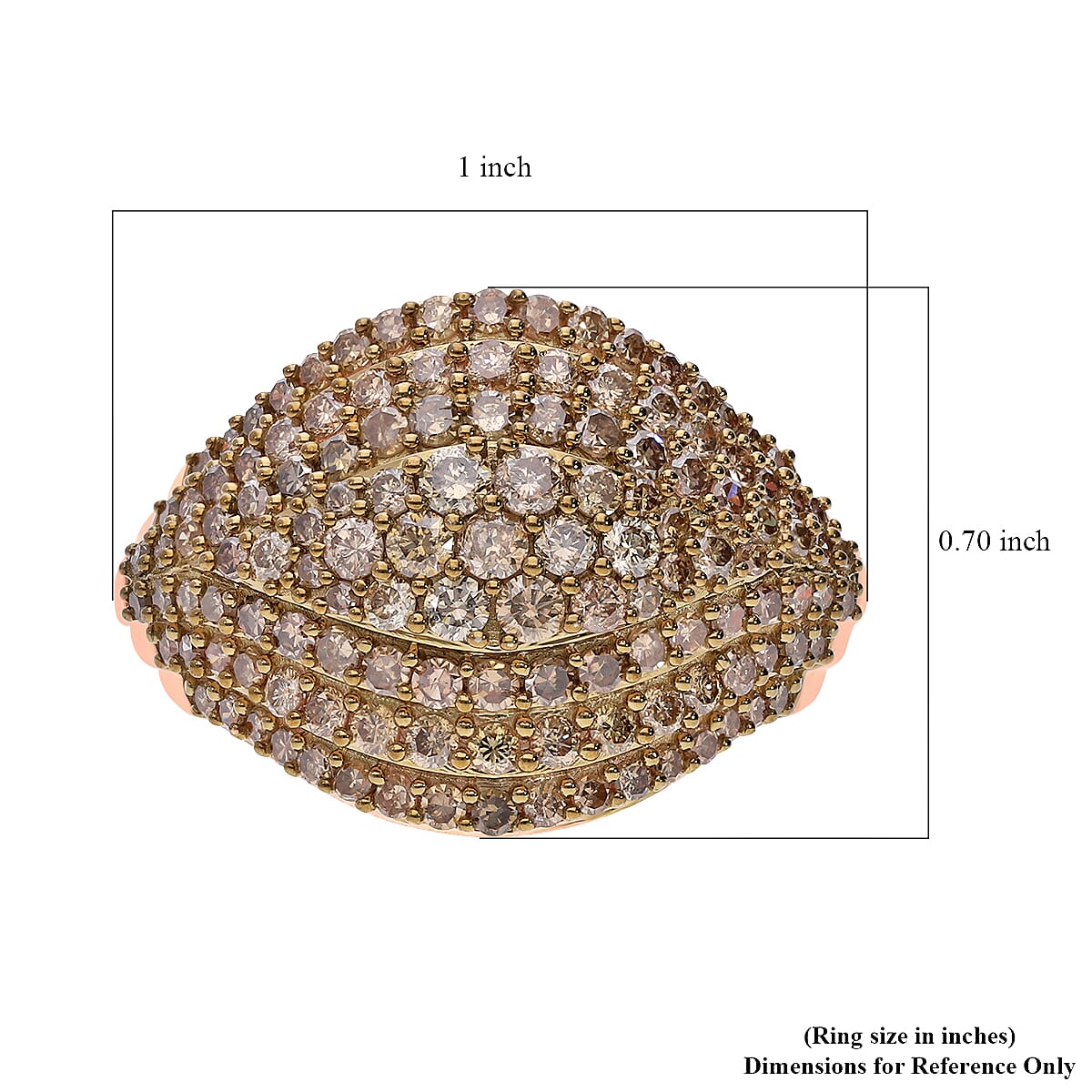Natural Champagne Diamond Eye Ring in Vermeil Rose Gold Over Sterling Silver (Size 10.0) 2.00 ctw
