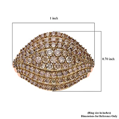 Natural Champagne Diamond Eye Ring in Vermeil Rose Gold Over Sterling Silver (Size 10.0) 2.00 ctw