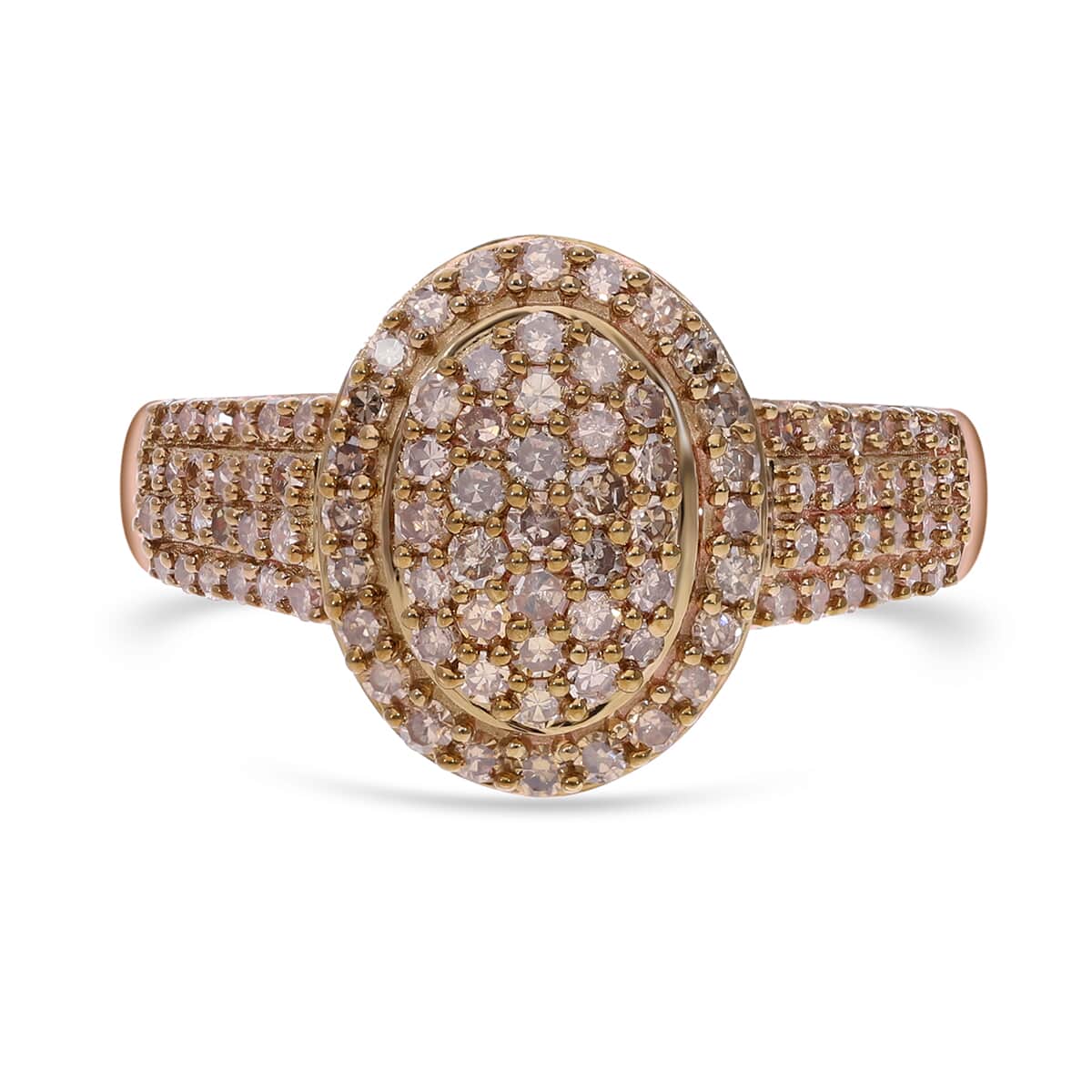 Natural Champagne Diamond Cluster Ring in Vermeil Rose Gold Over Sterling Silver 1.00 ctw image number 0