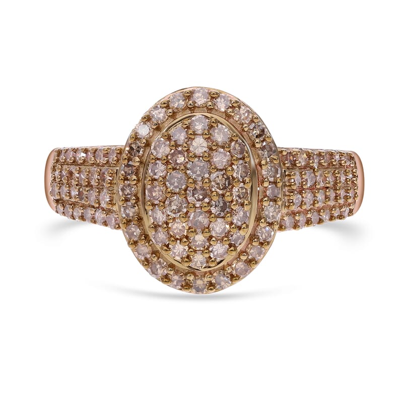 Natural Champagne Diamond Cluster Ring in Vermeil Rose Gold Over Sterling Silver (Size 10.0) 1.00 ctw