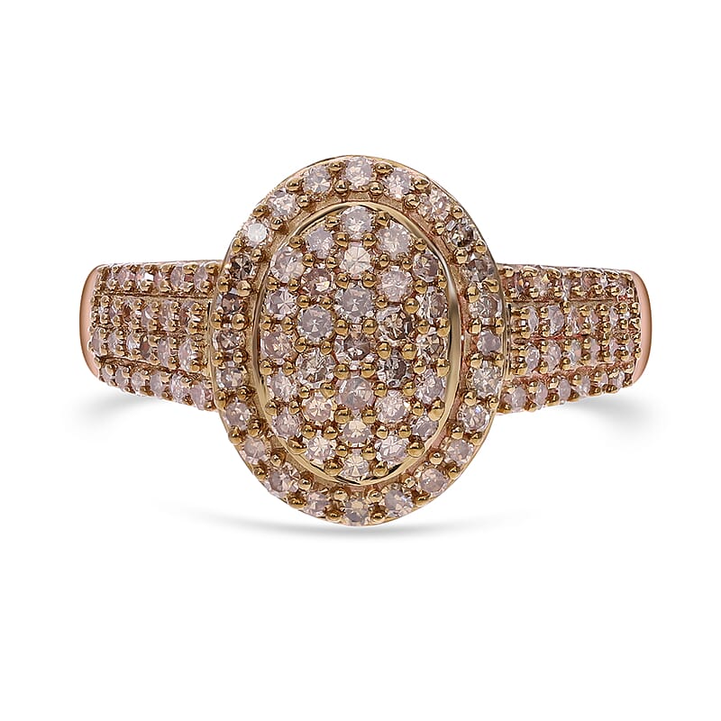 Natural Champagne Diamond Cluster Ring in Vermeil Rose Gold Over Sterling Silver (Size 10.0) 1.00 ctw