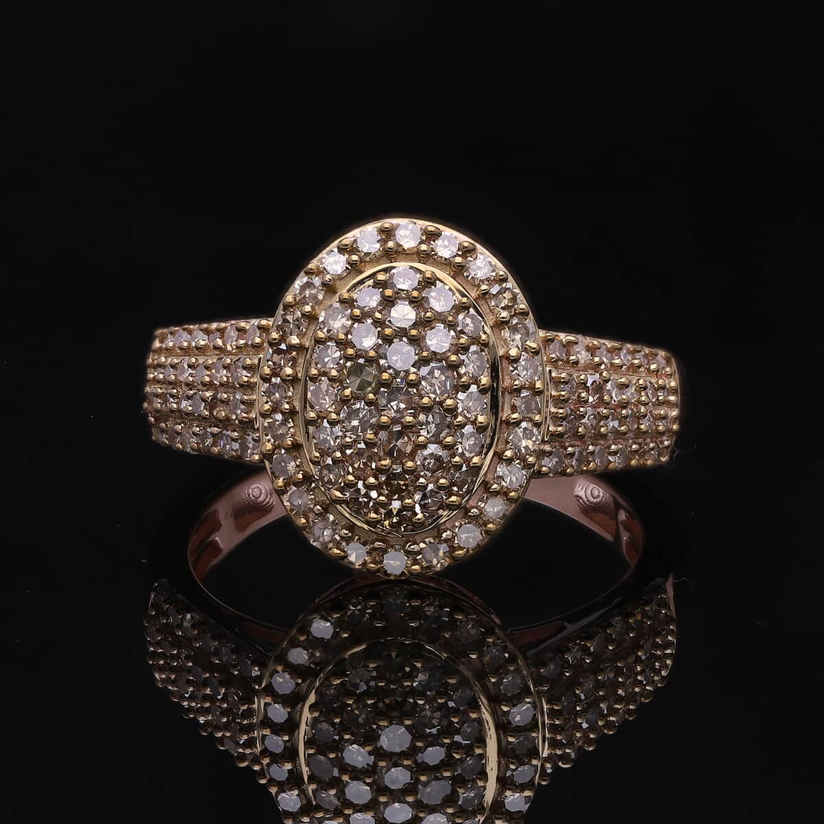 Natural Champagne Diamond Cluster Ring in Vermeil Rose Gold Over Sterling Silver 1.00 ctw image number 1