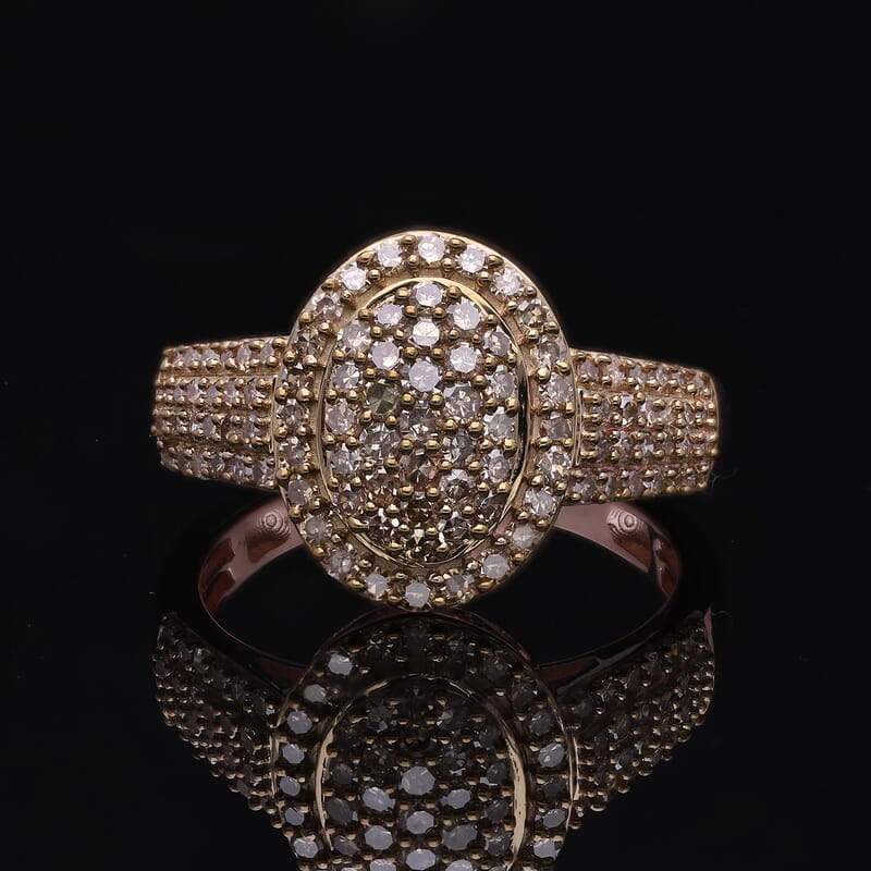 Natural Champagne Diamond Cluster Ring in Vermeil Rose Gold Over Sterling Silver (Size 10.0) 1.00 ctw