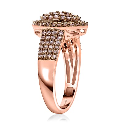 Natural Champagne Diamond Cluster Ring in Vermeil Rose Gold Over Sterling Silver (Size 10.0) 1.00 ctw