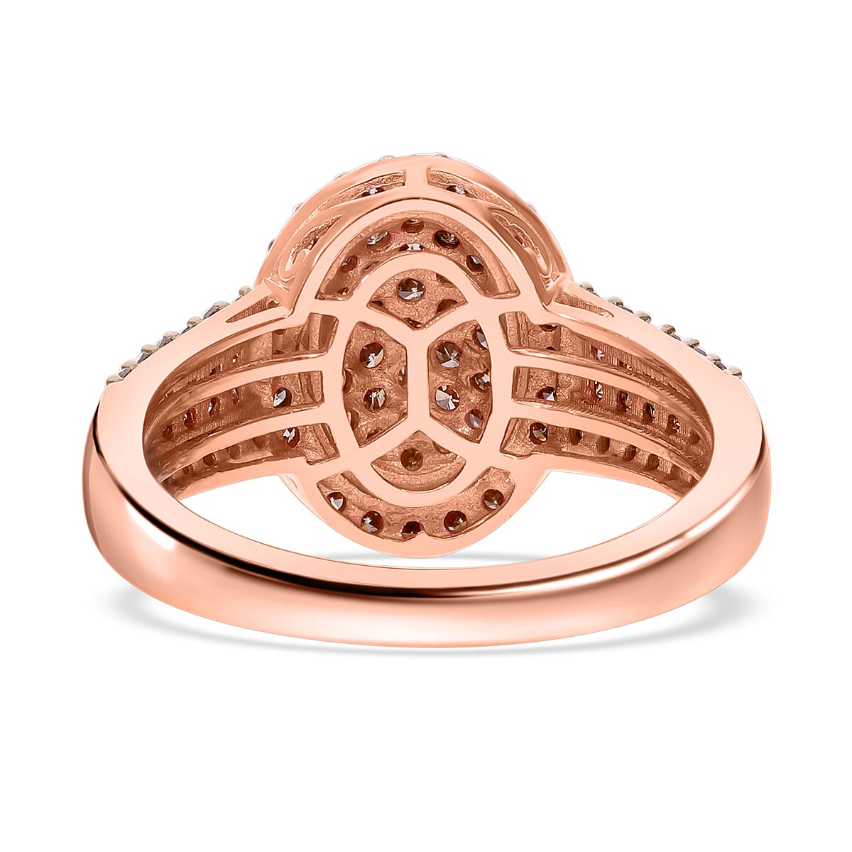 Natural Champagne Diamond Cluster Ring in Vermeil Rose Gold Over Sterling Silver (Size 10.0) 1.00 ctw