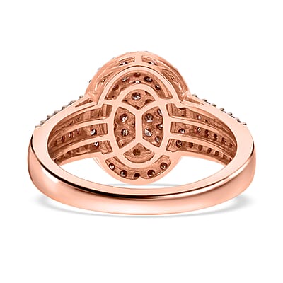 Natural Champagne Diamond Cluster Ring in Vermeil Rose Gold Over Sterling Silver (Size 10.0) 1.00 ctw