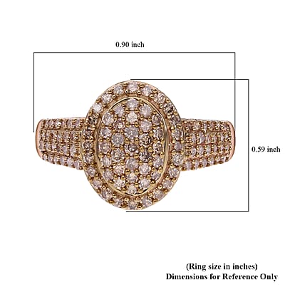 Natural Champagne Diamond Cluster Ring in Vermeil Rose Gold Over Sterling Silver (Size 10.0) 1.00 ctw