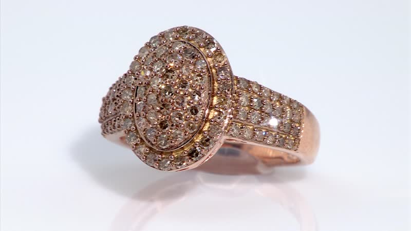Natural Champagne Diamond Cluster Ring in Vermeil Rose Gold Over Sterling Silver 1.00 ctw