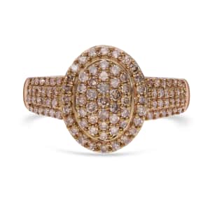 Natural Champagne Diamond Cluster Ring in Vermeil Rose Gold Over Sterling Silver (Size 9.0) 1.00 ctw