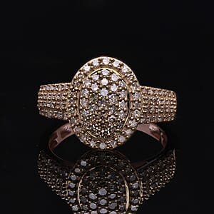 Natural Champagne Diamond 1.00 ctw Cluster Ring in Vermeil Rose Gold Over Sterling Silver (Size 9.0)