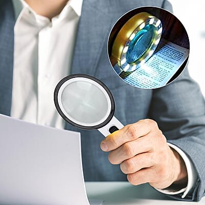 30X Handheld Illuminated Magnifier Glass Kit with 12 LED (2xAA Batteries not Included)