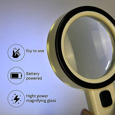 30X Handheld Illuminated Magnifier Glass Kit with 12 LED (2xAA Batteries not Included)