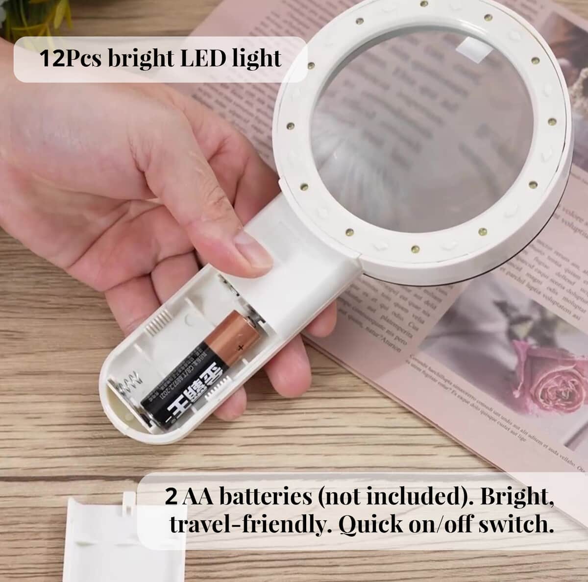 30X Handheld Illuminated Magnifier Glass Kit with 12 LED (2xAA Batteries not Included) image number 3