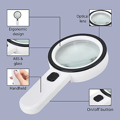 30X Handheld Illuminated Magnifier Glass Kit with 12 LED (2xAA Batteries not Included)