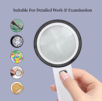 30X Handheld Illuminated Magnifier Glass Kit with 12 LED (2xAA Batteries not Included)