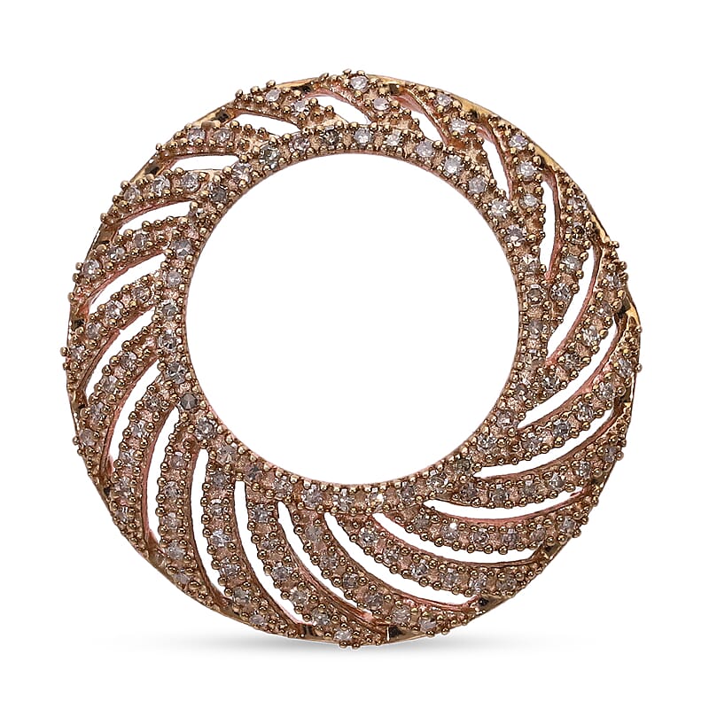 Natural Champagne Diamond Circle Pendant without Chain in Vermeil Rose Gold Over Sterling Silver 0.50 ctw