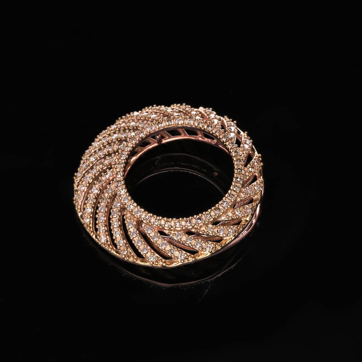 Natural Champagne Diamond Circle Pendant in Vermeil Rose Gold Over Sterling Silver 0.50 ctw image number 1