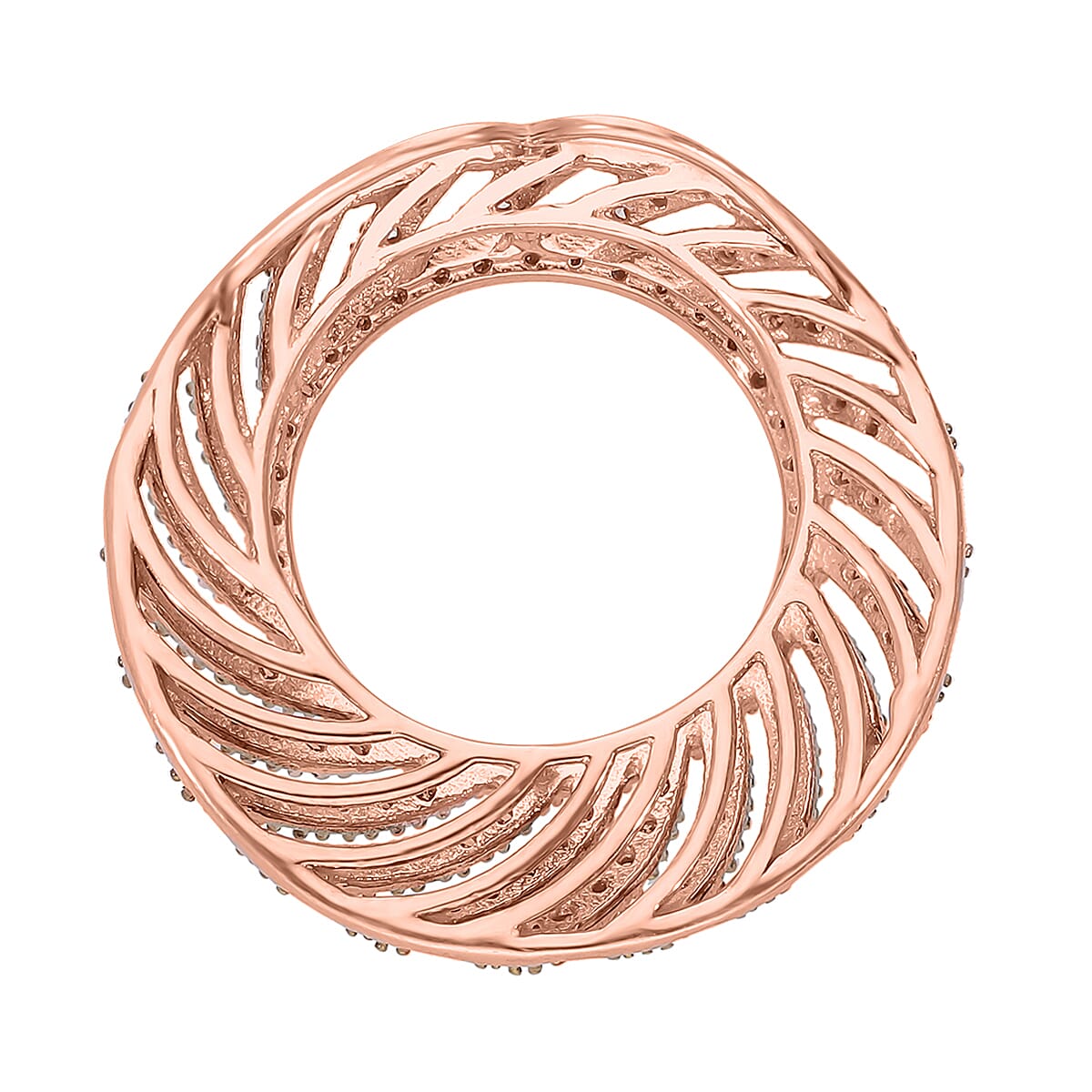 Natural Champagne Diamond Circle Pendant without Chain in Vermeil Rose Gold Over Sterling Silver 0.50 ctw