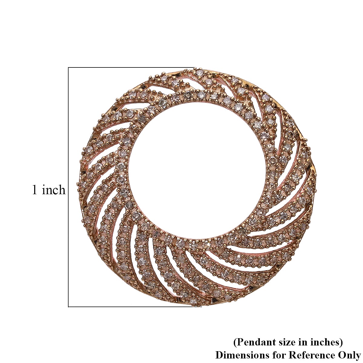 Natural Champagne Diamond Circle Pendant without Chain in Vermeil Rose Gold Over Sterling Silver 0.50 ctw