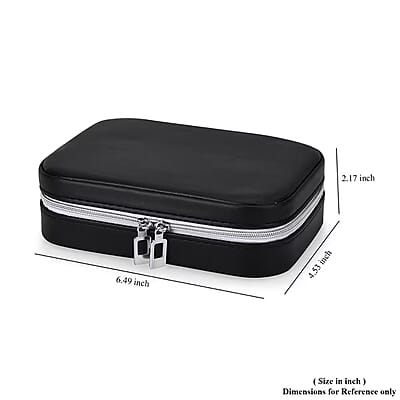 Black Faux Leather Jewelry Organizer with Zipper Closure (6.75x 4.5x2) (Hold Upto 5 Hooks, 10Pairs of Ear Holes, 6 Rings Slot, 20 Earrings Hole)