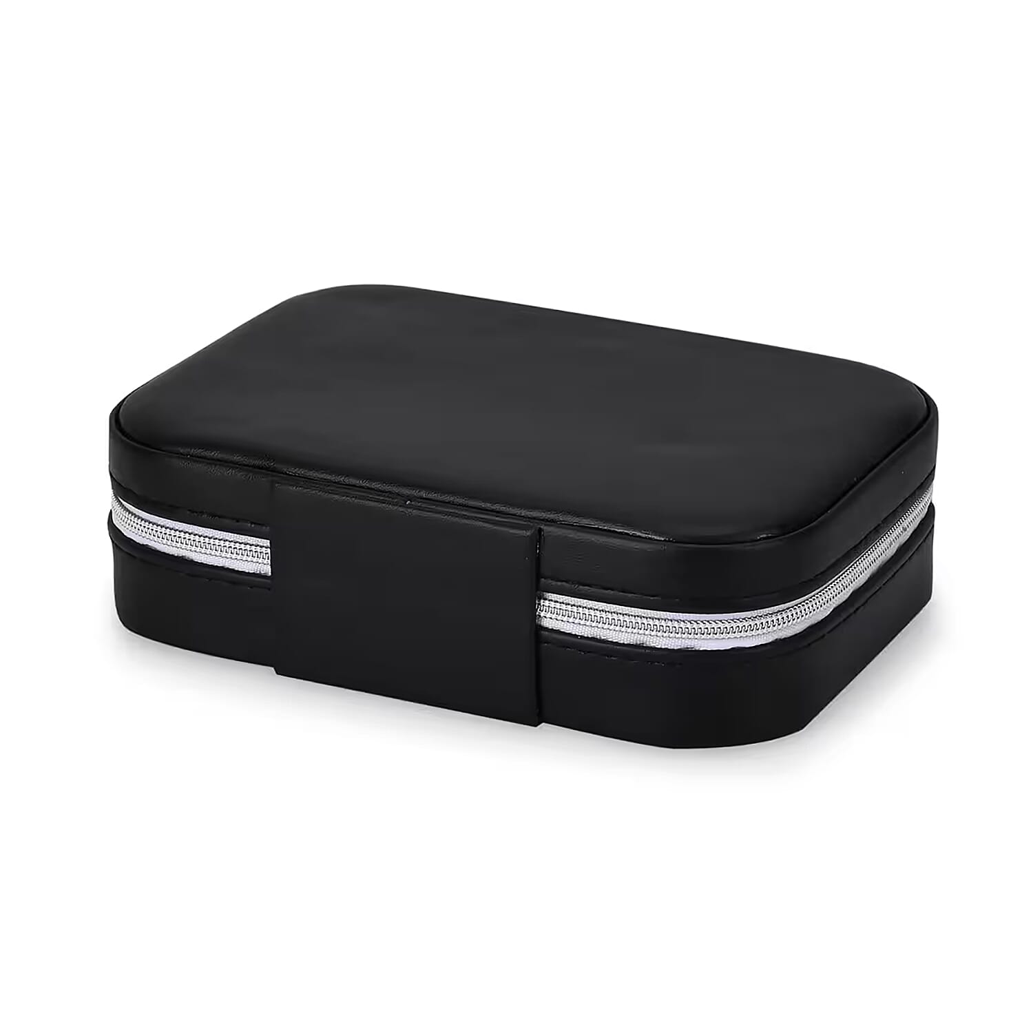 Black Faux Leather Jewelry Organizer with Zipper Closure (6.75x 4.5x2) (Hold Upto 5 Hooks, 10Pairs of Ear Holes, 6 Rings Slot, 20 Earrings Hole)