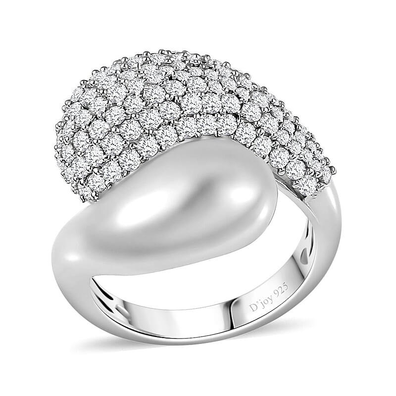 Moissanite Bypass Ring in Platinum Over Sterling Silver (Size 6.0) 1.90 ctw