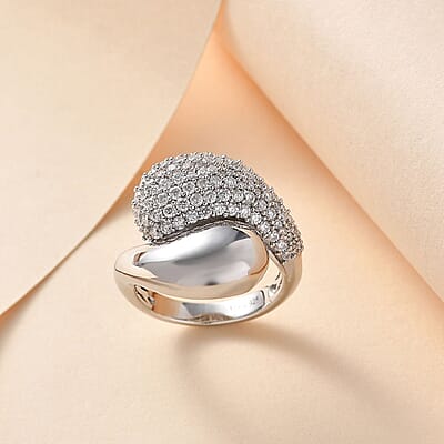 Moissanite Bypass Ring in Platinum Over Sterling Silver (Size 6.0) 1.90 ctw