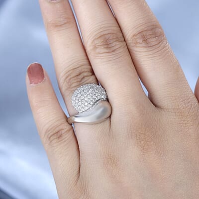 Moissanite Bypass Ring in Platinum Over Sterling Silver (Size 6.0) 1.90 ctw