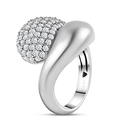 Moissanite Bypass Ring in Platinum Over Sterling Silver (Size 6.0) 1.90 ctw