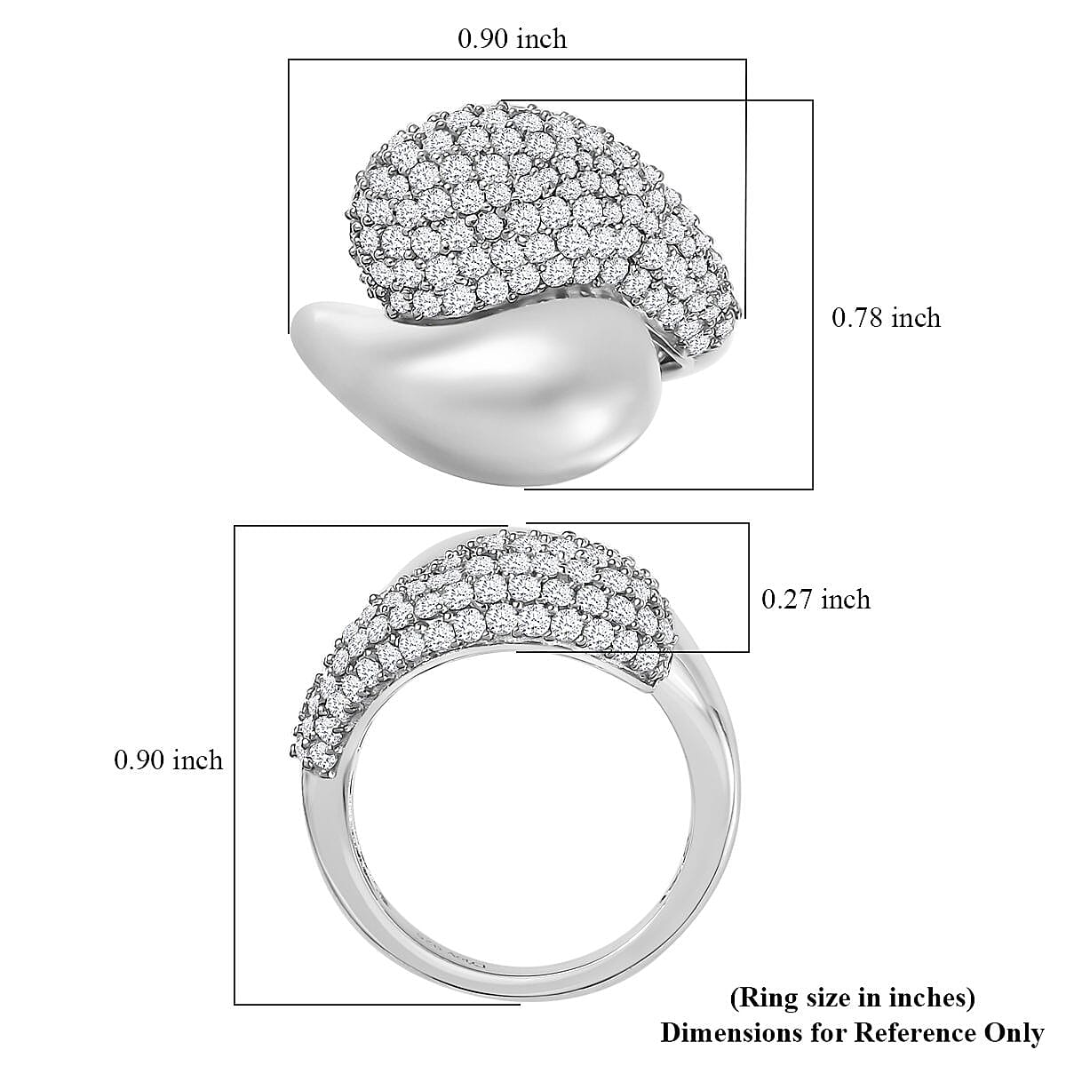Moissanite Bypass Ring in Platinum Over Sterling Silver (Size 6.0) 1.90 ctw