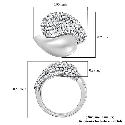Moissanite Bypass Ring in Platinum Over Sterling Silver (Size 6.0) 1.90 ctw
