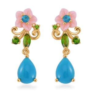 Sleeping Beauty Turquoise and Multi Gemstone Drop Earrings in Vermeil Yellow Gold Over Sterling Silver 1.60 ctw