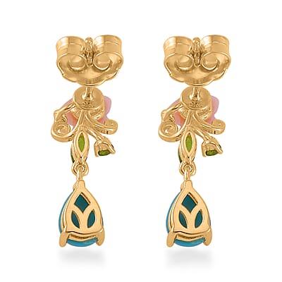 Sleeping Beauty Turquoise and Multi Gemstone Drop Earrings in Vermeil Yellow Gold Over Sterling Silver 1.60 ctw