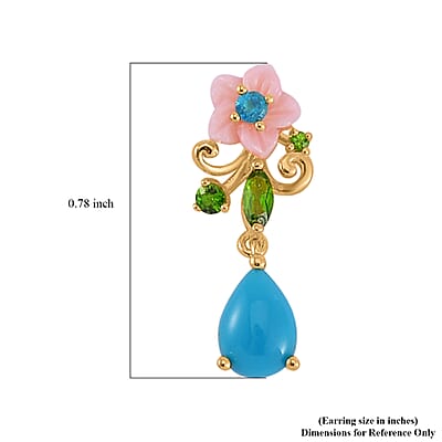 Sleeping Beauty Turquoise and Multi Gemstone Drop Earrings in Vermeil Yellow Gold Over Sterling Silver 1.60 ctw