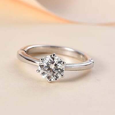 Moissanite Ring in Platinum Over Sterling Silver 1.00 ctw