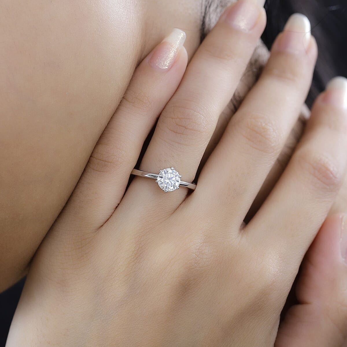 Moissanite Arthritis Ring in Platinum Over Sterling Silver (Size 5.0) 1.00 ctw image number 2