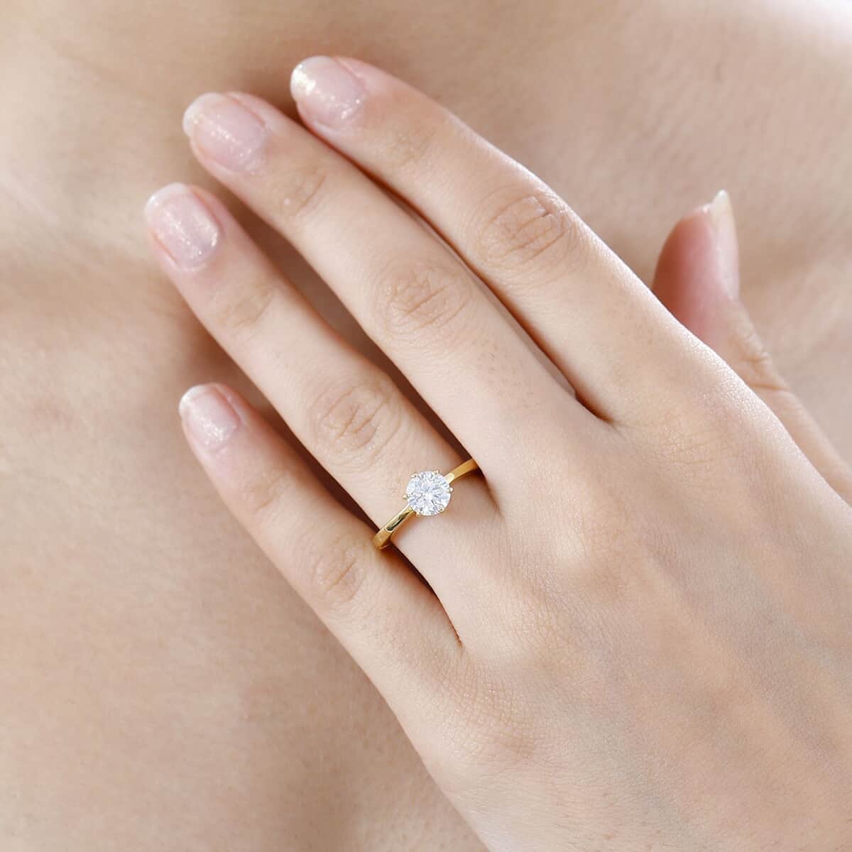 Moissanite Solitaire Ring in Vermeil Yellow Gold Over Sterling Silver (Size 7.0) 1.00 ctw image number 2