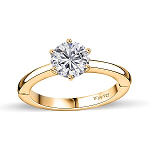 Moissanite Solitaire Ring in Vermeil Yellow Gold Over Sterling Silver (Size 9.0) 1.00 ctw
