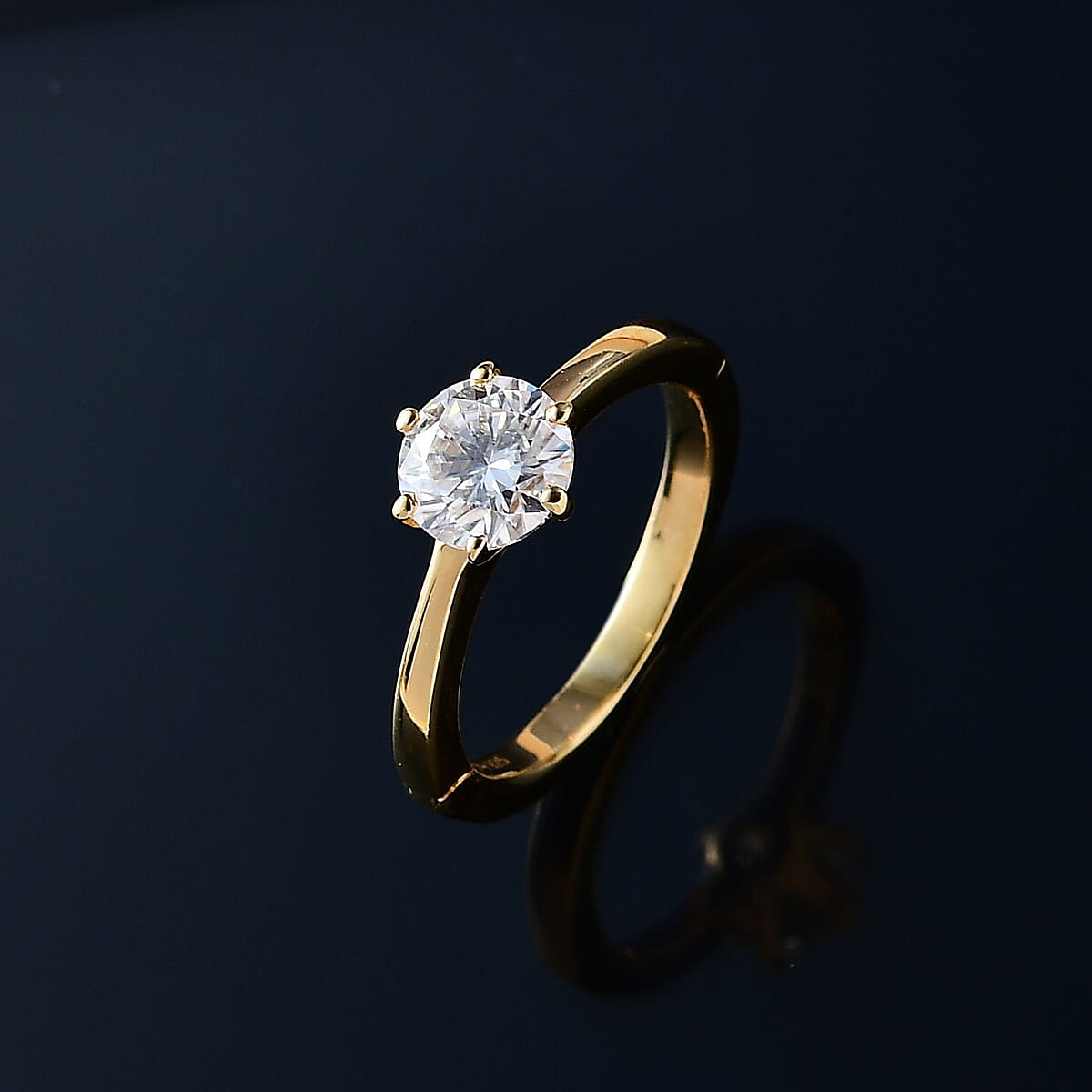 Moissanite Solitaire Ring in Vermeil Yellow Gold Over Sterling Silver (Size 9.0) 1.00 ctw image number 1