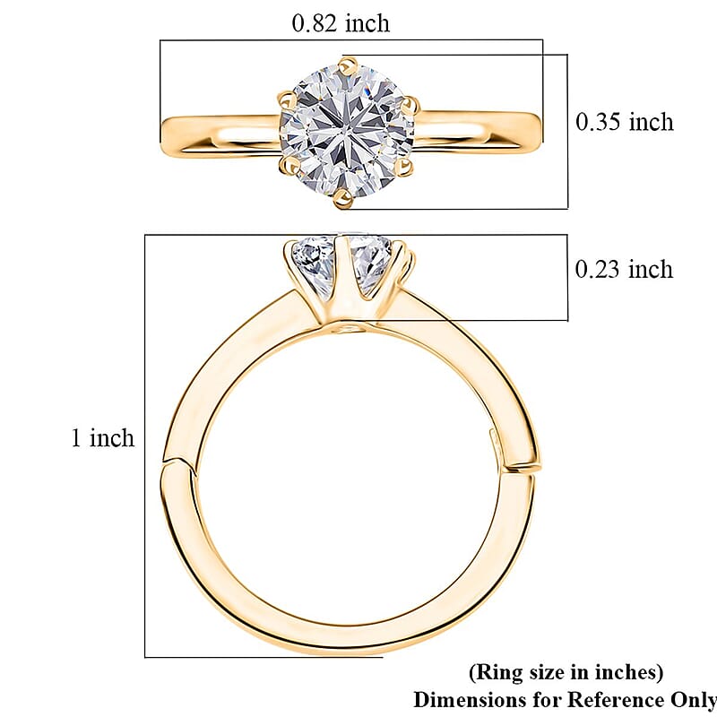 Moissanite Solitaire Ring in Vermeil Yellow Gold Over Sterling Silver (Size 9.0) 1.00 ctw