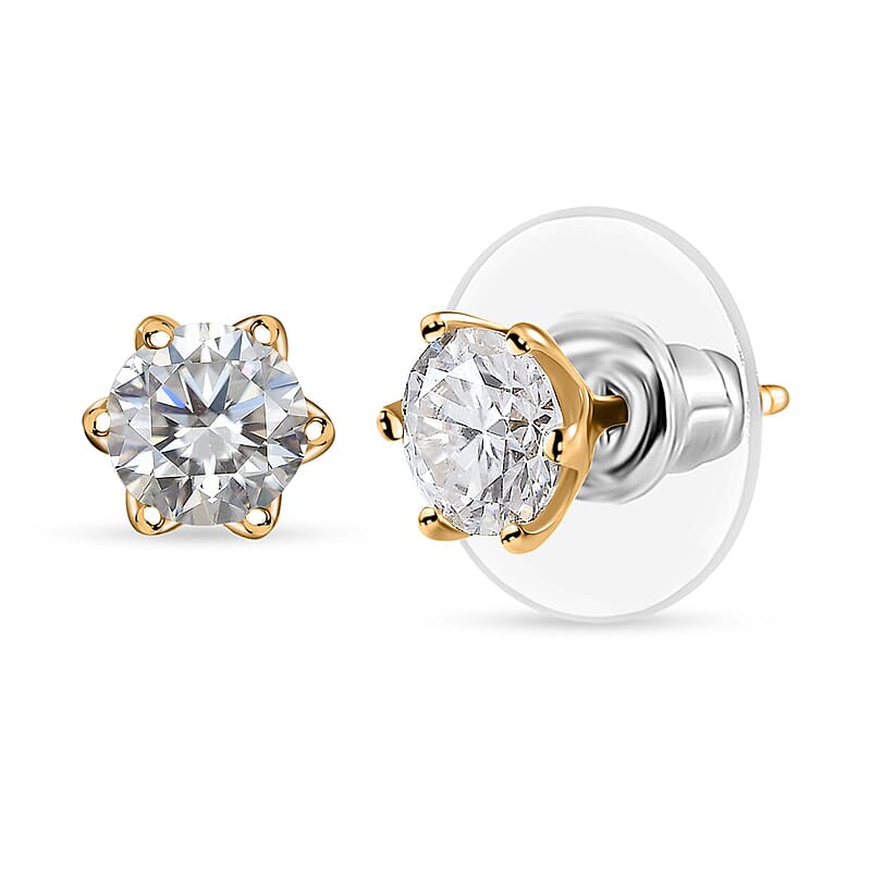 Moissanite Solitaire Stud Earrings in Vermeil YG Over Sterling Silver 1.53 ctw